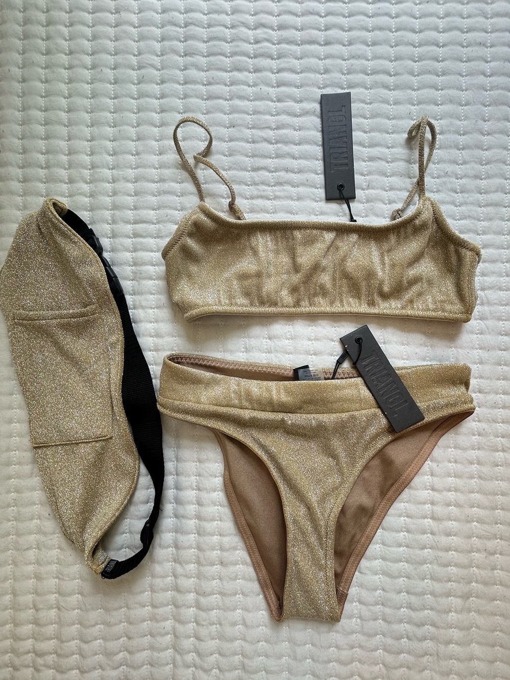 NWT Triangl Gold Shimmer Bikini Set Size Medium